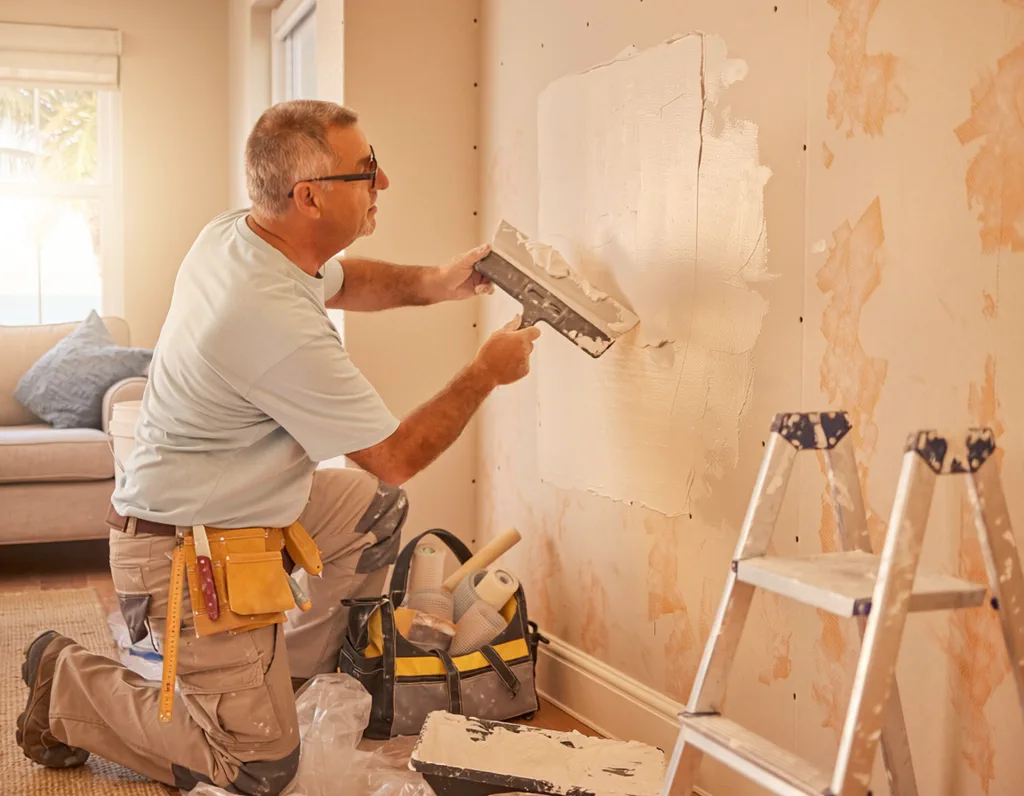 Drywall repair in progress inside a Clearwater, FL home