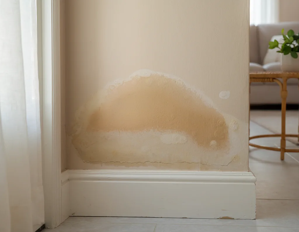 Water-damaged drywall on an interior wall in Clearwater, FL